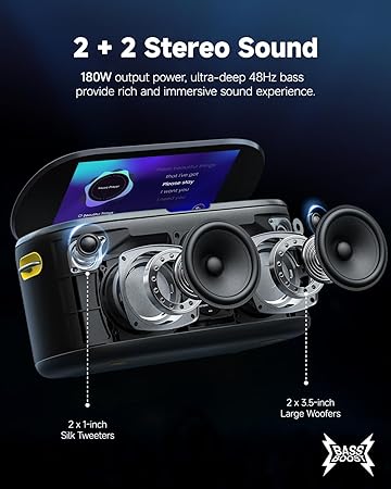 Smart Karaoke Machine, Built-in 10.1" Screen Lyrics Display for Adults Kids, 2 Auto Charging Wireless Microphones, Portable Bluetooth Speaker PA System with WiFi, HDMI for Home TV Outdoor Party