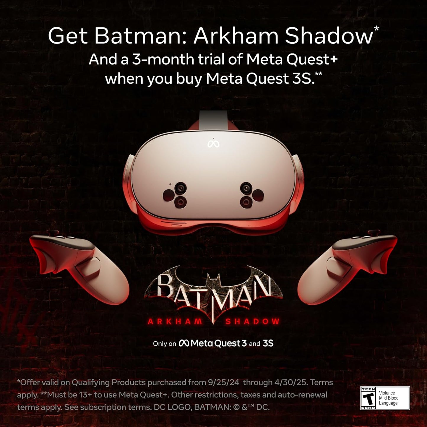 Meta Quest 3S Mixed Reality VR Headset – 128GB includes Batman: Arkham Shadow