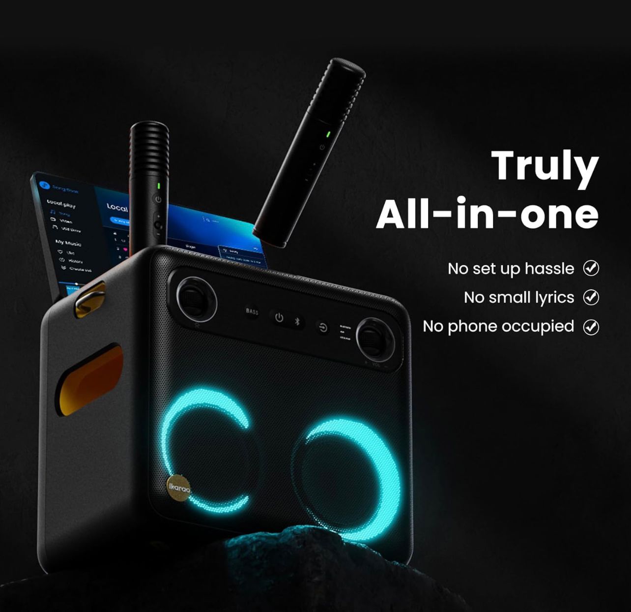 Break X2 Smart Karaoke Machine - with Lyrics Display, 64GB Karaoke Tablet, 2 Wireless Mics, Professional Karaoke System, 600W Peak Power, 4 DJ Lights, Karaoke Speaker for Any Occasion